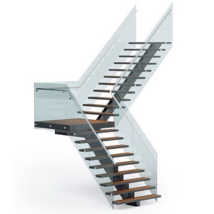 Outdoor corner staircase with kosour 3D model