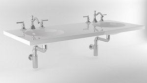 DOUBLE WASHBASIN WITH CLASSIC TAP AND CHROME TUBING 3D model