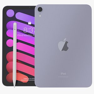 iPad mini 2021 Purple With Apple Pencil 3D model