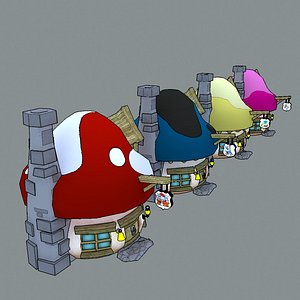 mushroom houses smurfs 3D model