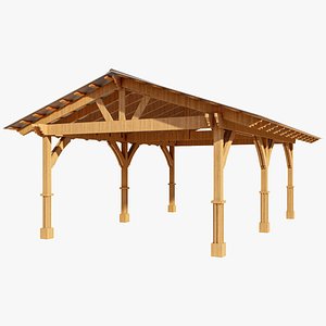 Wooden Gable Roof Gazebo with Metal Roofing 3D model