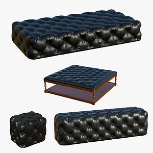 Chesterfield Sofa Leather Coffee Table Ottoman 3D model