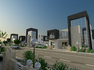 3D modern villa compound exterior