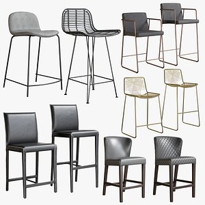 realistic bar stool collections 3D model
