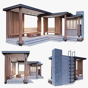 3D Gazebo with summer kitchen and multi-level roof