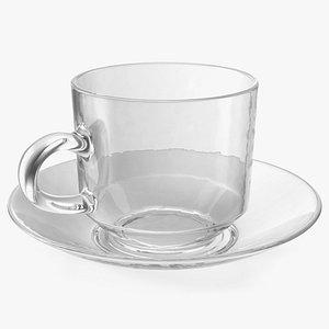 Glass Teacup with Saucer Large Empty 3D model