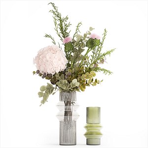 Pink bouquet hydrangea barberry thorn branch Thistle 390 3D model