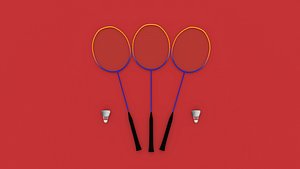 3D Badminton Court, Racket and shuttlecock model