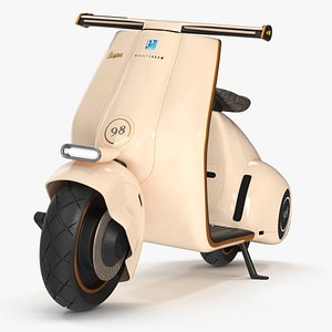 Modern Beige Electric Scooter Vespa 98 Parked Lights On
