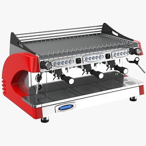 Detailed Red Commercial Espresso Maker