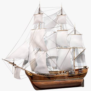 Full-Rigged Merchant Sailing Ship PBR 3D model