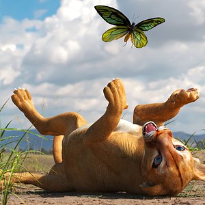 Playful Puma Cub with Butterfly