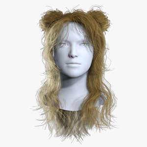 3D Modern Shaggy Twin Buns Hairstyle - Real-time Hair Cards model
