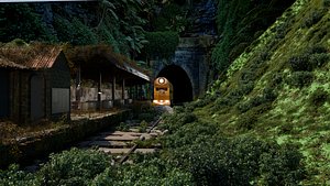3D Abandoned Jungle Railway Station Environment 3D model