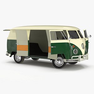 3D Vintage Volkswagen Bus with Side Door Rigged model