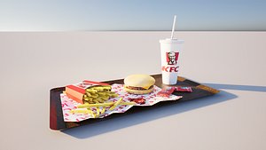 Value Meal with Fries and Soft Drink on Serving Tray 3D model