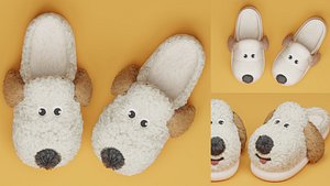3D Cute slipper with fur cards v2 model