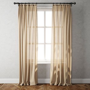 country solid linen curtains 3D