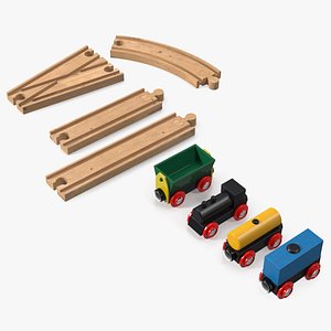 3D model Wooden Toy Train Set with Tracks