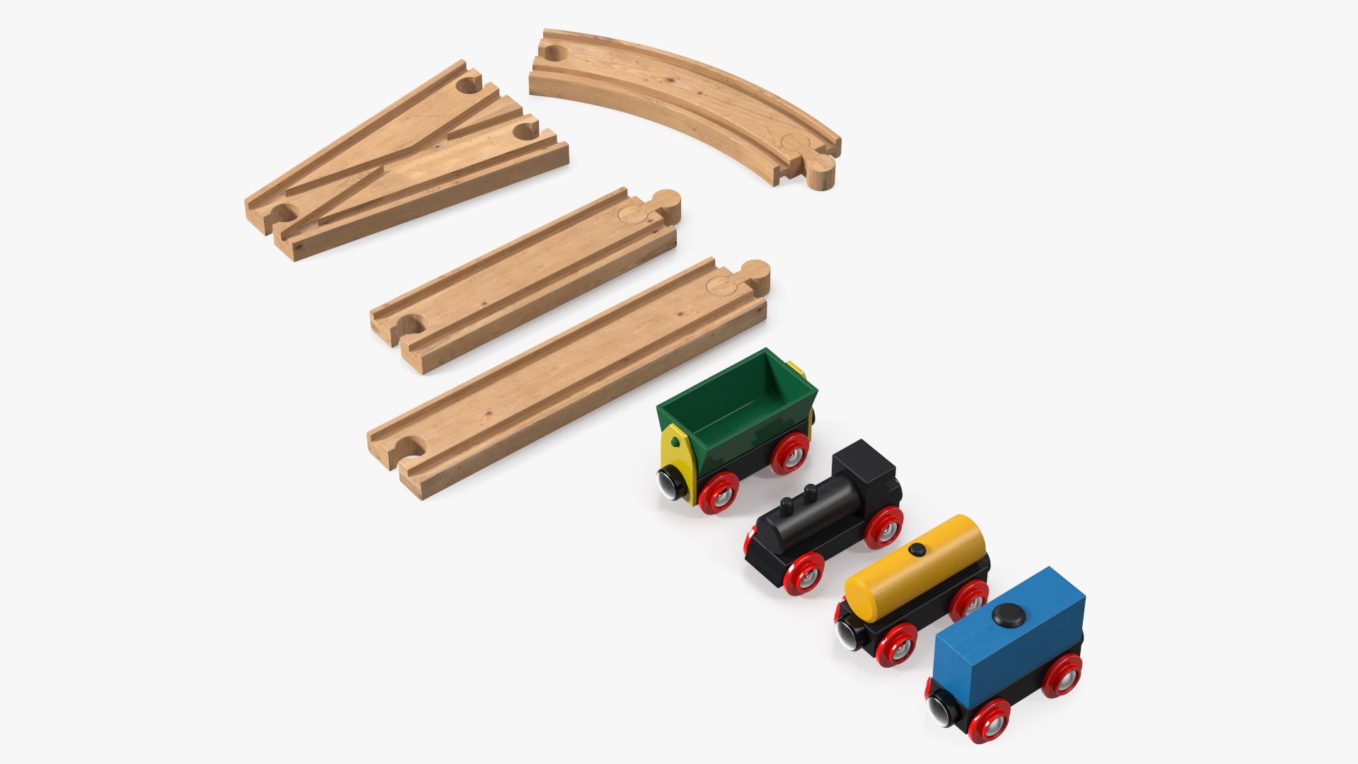 Wooden Toy Train Set with Tracks 3D model preview