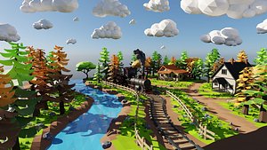 Isometric Train Scene 3D model