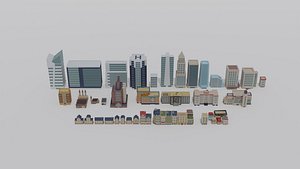 Low-poly cartoon city asset 3D