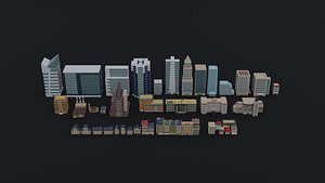 Low-poly cartoon city asset 3D