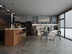 Modern Open Plan Kitchen Dining Interior 3D Model 3D model