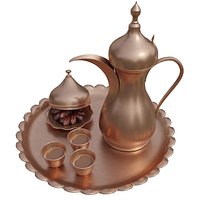 Arabic Ramadan  Eid Hospitality Set Traditional Copper Dallah with Cups  Dates