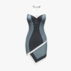 Medal Neck Strapless Asymmetric Short Wrap Dress 3D model