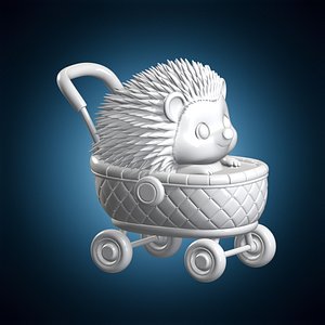 Chibi Baby Hedgehog in Stroller 3D Print Model 3D model
