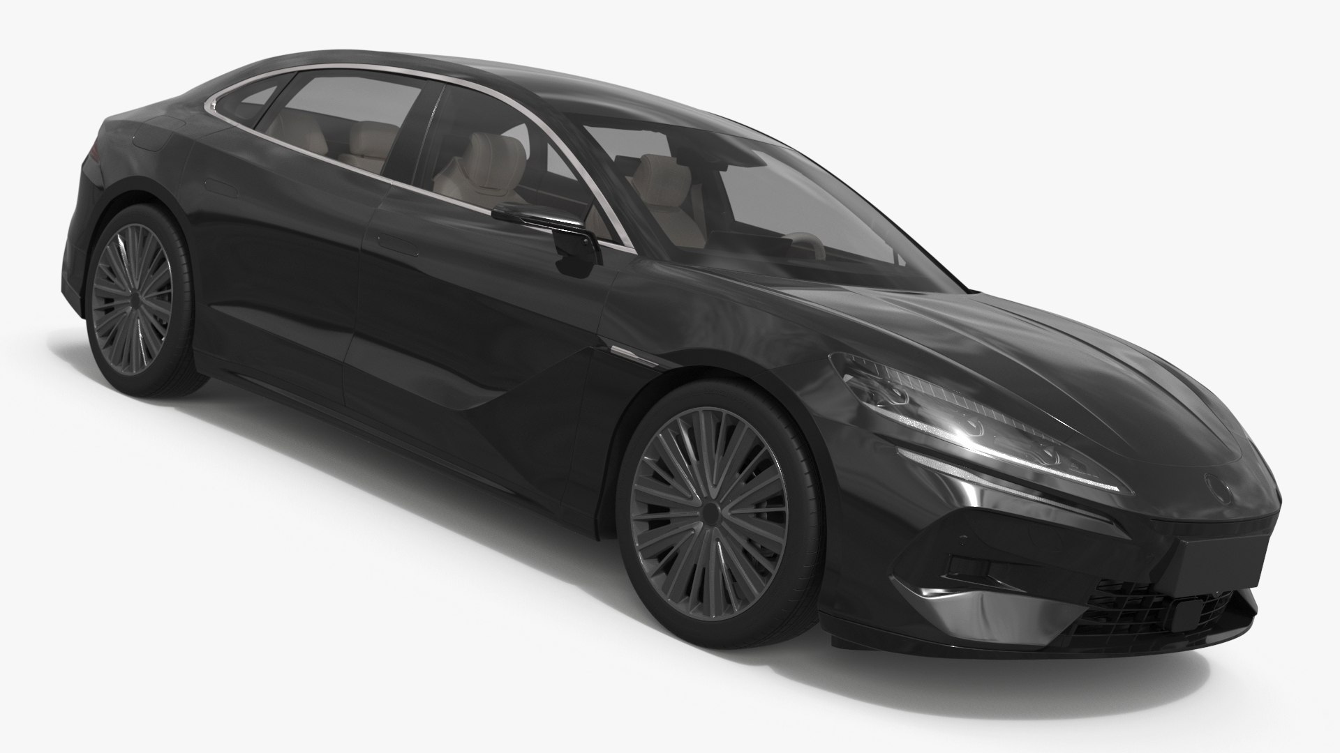 Modern Electric Fastback Sedan Black 3D model preview