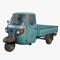 Classic Three-Wheeler Auto Rickshaw Pickup Truck PBR Aged and Worn