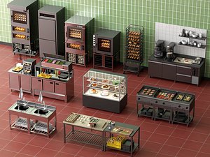 3D model Commercial Bakery Kitchen Equipment Set low-poly
