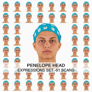3D Penelope Real Head Full Expression Set 61 RAW Scans Collection model