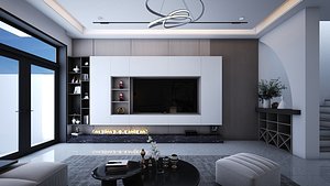 3D Living Room and Kitchen