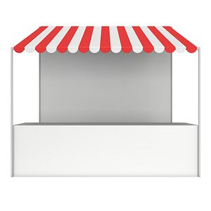 Market stand kiosk stall with striped awning for promotion sale