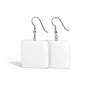 White Square Earring Pair - quadratic eardrop bijou 3D model