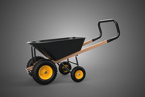 FOUR 4 TIRE WHEEL BURROW WHEELBARROW PUSH TIP LIFTING WOOD FRAME 3D