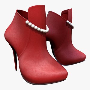 Pu Leather Ankle Boots With Pearls 3D model