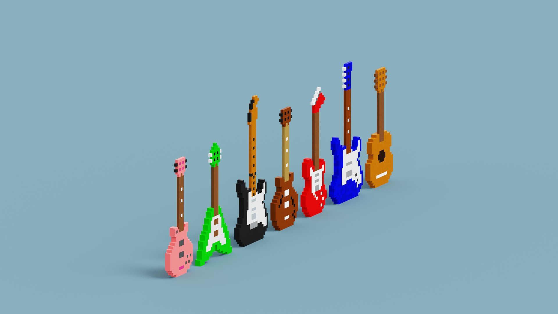 Voxel Guitar Pack model https://p.turbosquid.com/ts-thumb/oI/Qwnpek/JO/spin202302011110290011/png/1675240983/1920x1080/fit_q87/5f5de22f51085a9fc29aa3e18f61f305adf2c5ed/spin202302011110290011.jpg