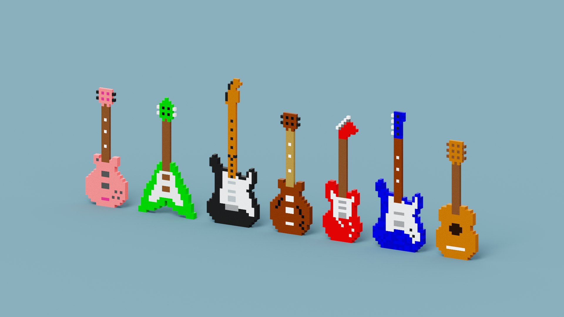 Voxel Guitar Pack model https://p.turbosquid.com/ts-thumb/oI/Qwnpek/mB/spin202302011110290002/png/1675240835/1920x1080/fit_q87/1bac8ed6101b003c20f87825999ad3f7164f0b1e/spin202302011110290002.jpg