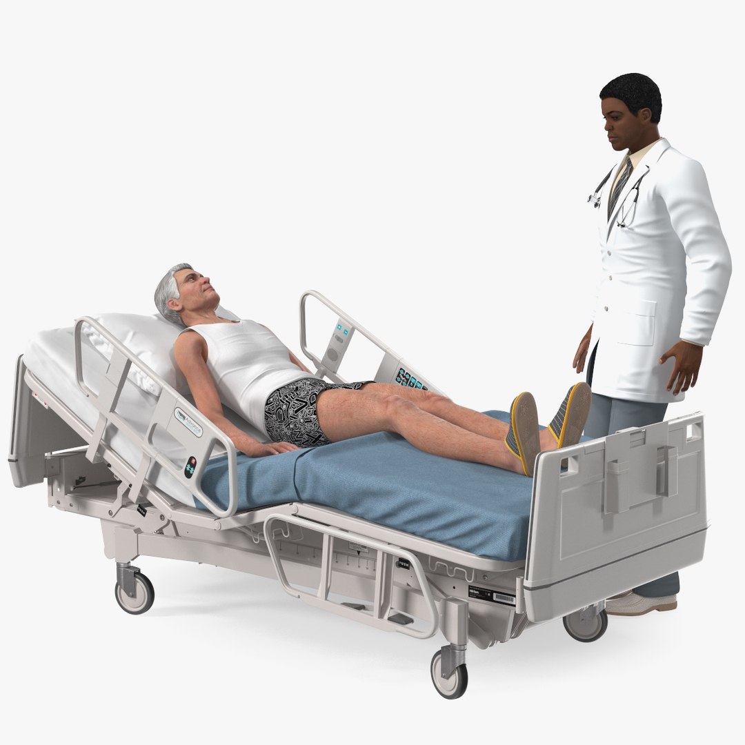 Patient on Hospital Bed 2 and Doctor Rigged for Cinema 4D 3D model preview