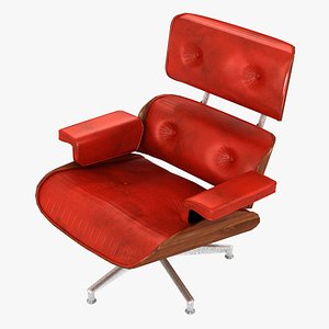 3D Eames Lounge Classic Chair Orange Leather Cherry Details model