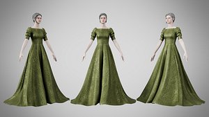 Dress 50 Olive Green Velvet With Design