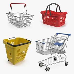 3D shopping baskets trolley roll