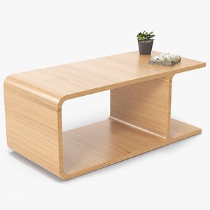 Wooden Minimalist Nightstand with Plant and Mountain Model model