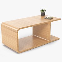 Wooden Minimalist Nightstand with Plant and Mountain Model