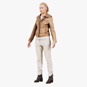 Standard Pose Casual Blonde in Brown Leather Jacket and Jeans Remastered 3D