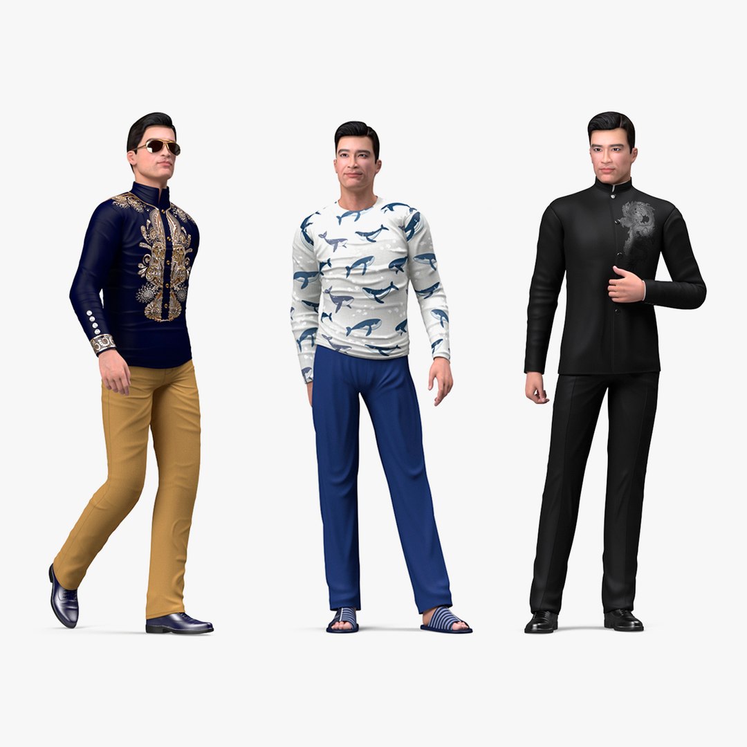 Rigged Asian Men Collection 3D model preview